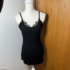 Pol black ribbed lace trim tank top size Small